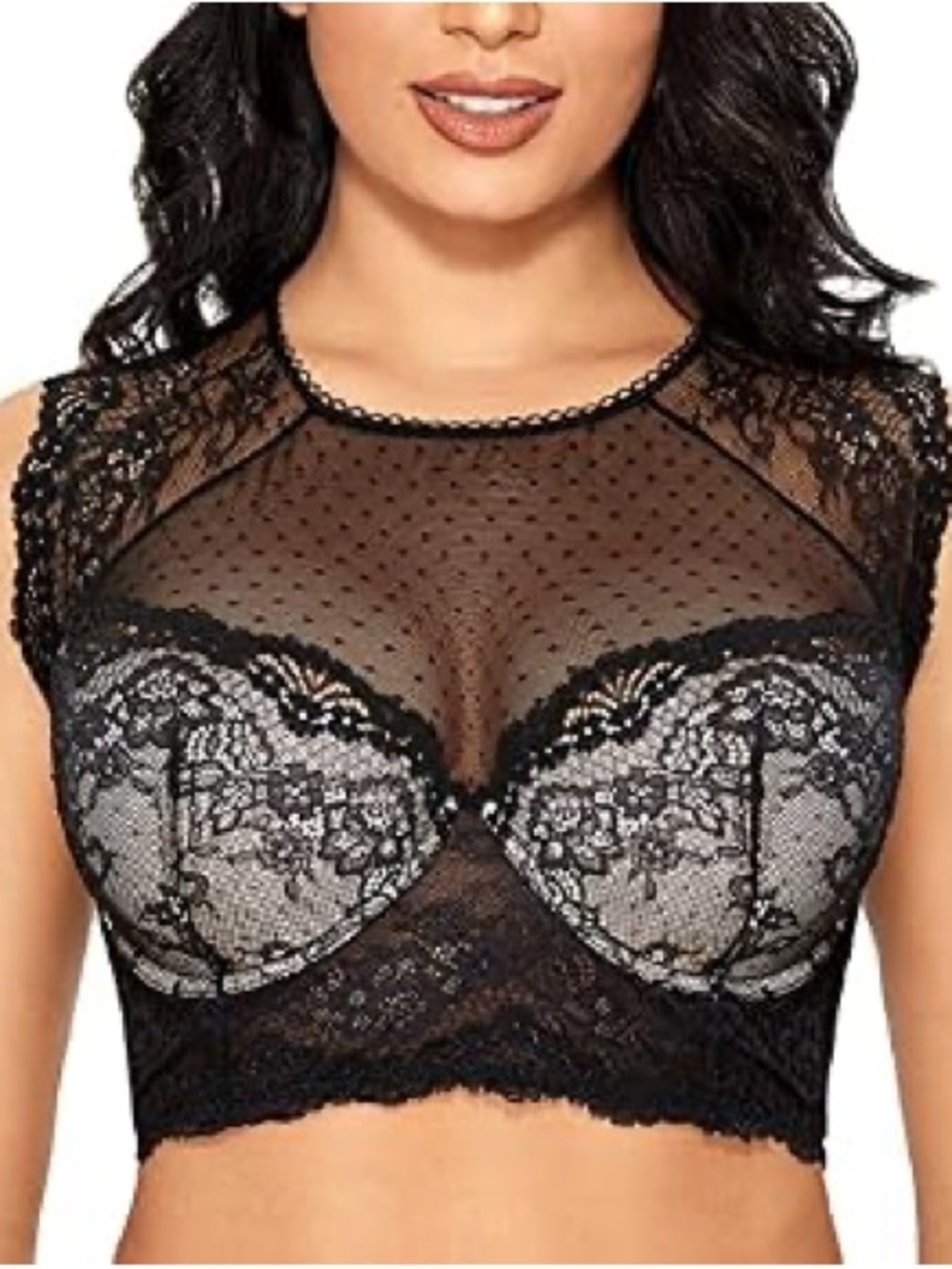 NEW Dovreba Lace Mesh Crop Bralette Top - Black 32C